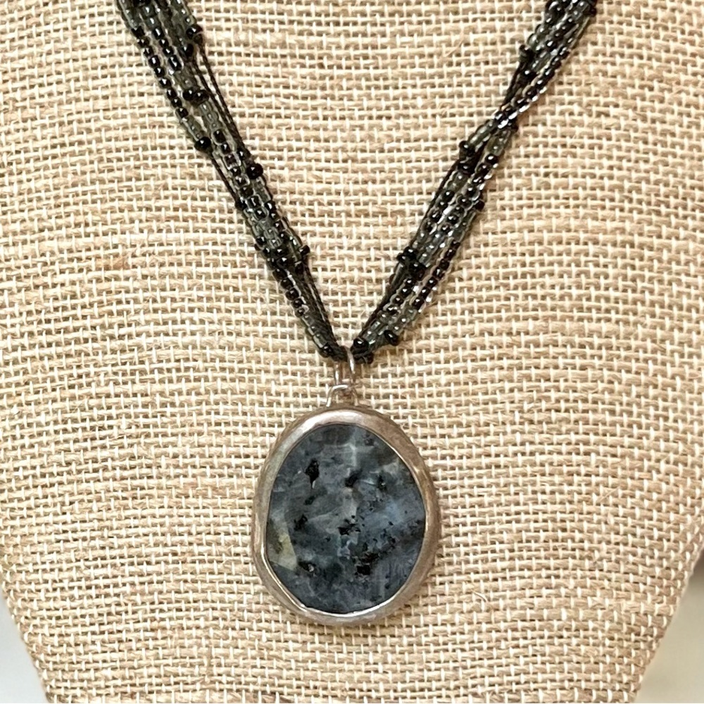 SILPADA Necklace Made of Larvikite and 925 Sterling Silver, 18” w/2” Extender